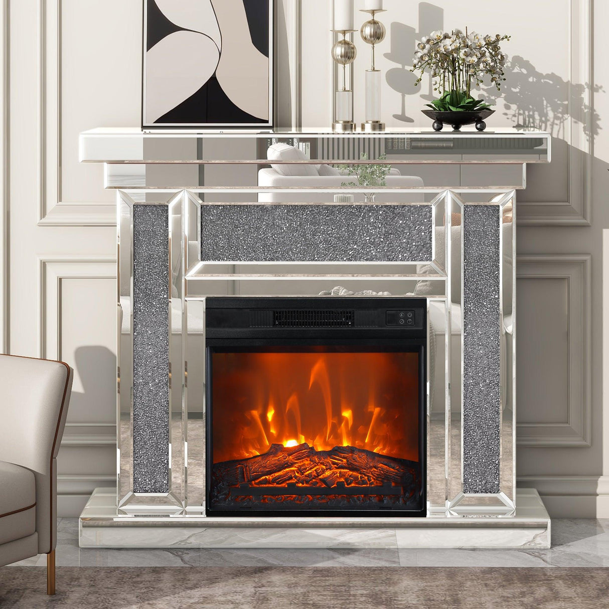 24" Insert Black Electric Fireplace with Remote Control