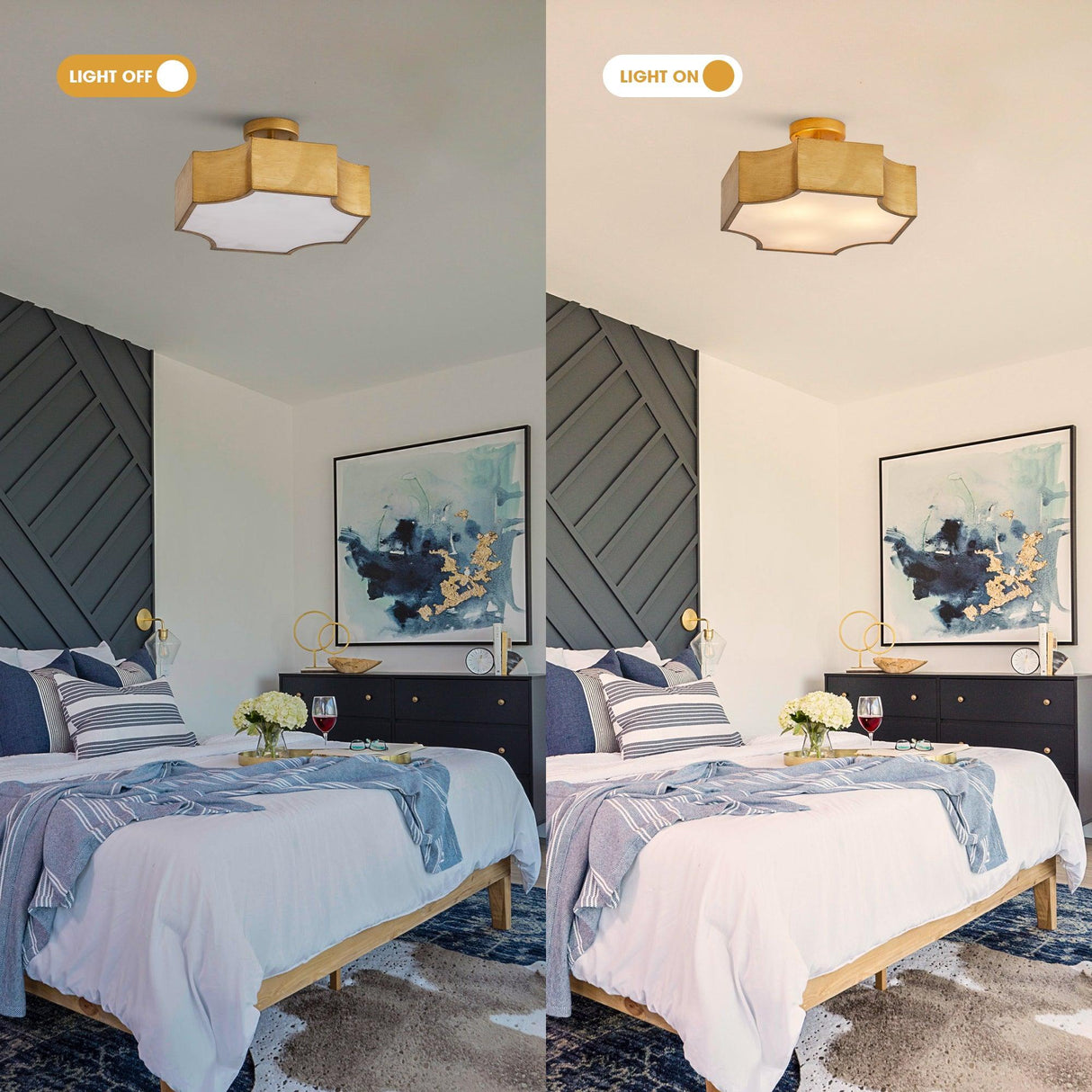 3-Light Vintage Golden LED Semi Flush Mount Light for Entrance, Closet, Kitchen