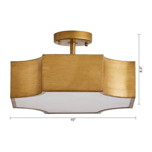 3-Light Vintage Golden LED Semi Flush Mount Light for Entrance, Closet, Kitchen
