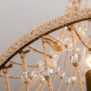Modern Beaded Basket Weathered Wood 4-Light Chandelier
