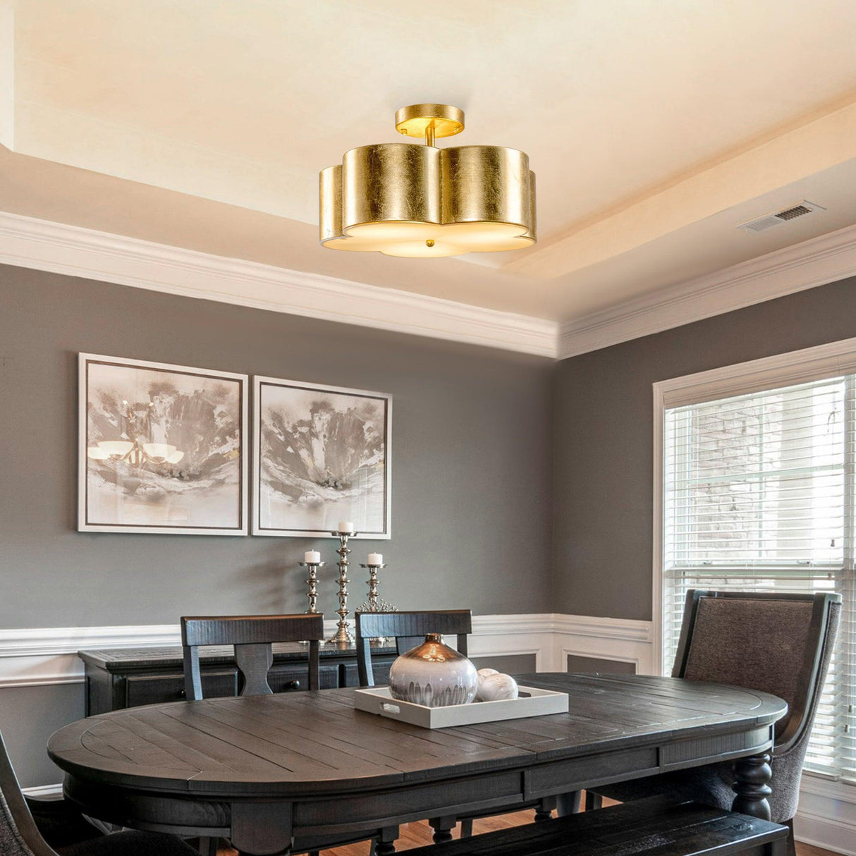 Golden Modern Semi Flush 3-Light Ceiling Lighting