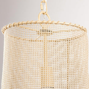 1-Light Wooden Beads Farmhouse Beige Dry Rated Pendant Lighting
