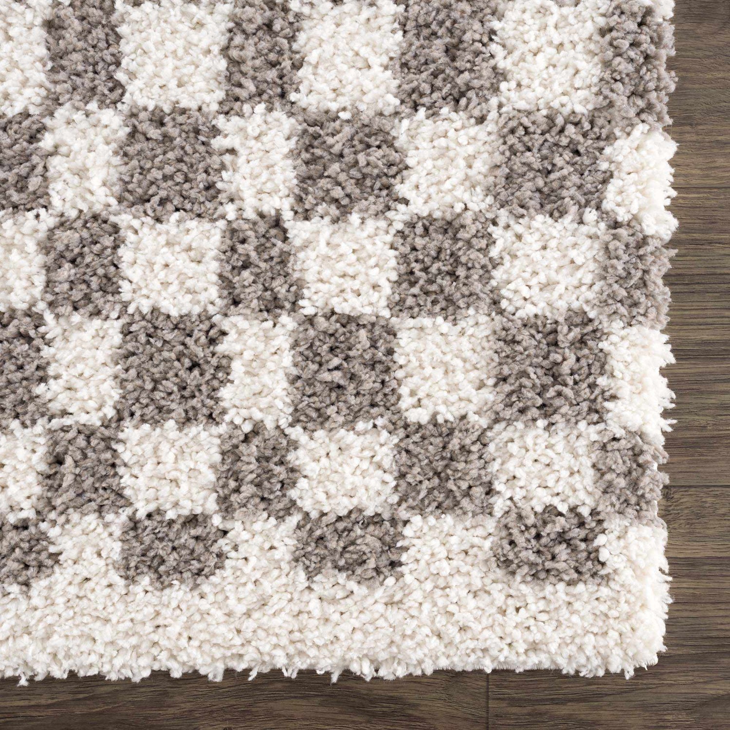 Kieu Taupe Checkered Plush Rug