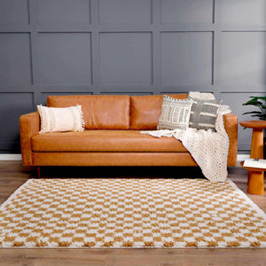 Kieu Mustard & Ivory Checkered Area Rug