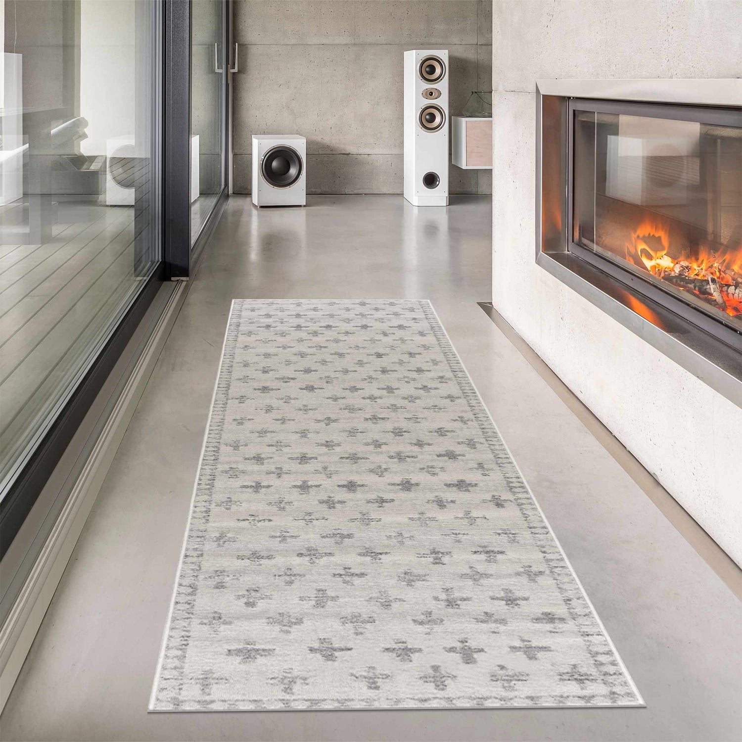 Tigris Swiss Cross Ivory & Gray 2322 Area Rug