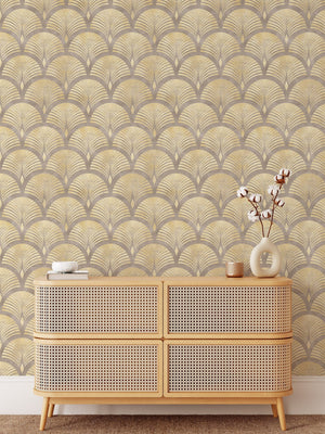 Beige Gold Effect Art Deco Style Luxury Wallpaper
