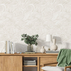 Beige Nautical Waves Wallpaper