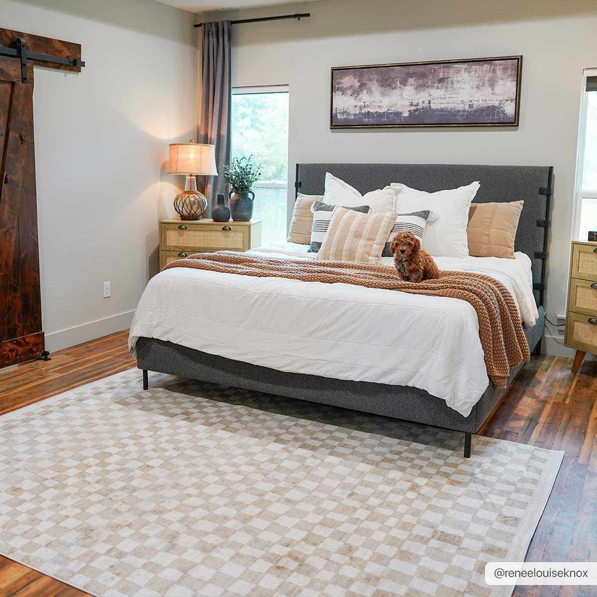 Benjy Cream & Gold Checkered Area Rug