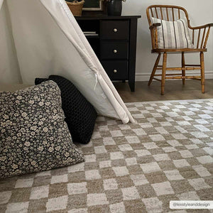 Benjy Cream & Gold Checkered Area Rug