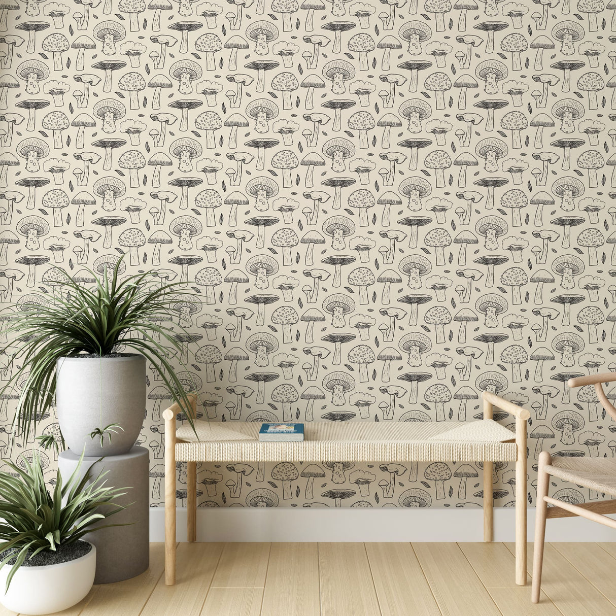 Pattern Mushroom Wallpaper - Black and White Wallpaper