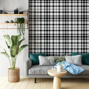 Black and White Tartan Plaid Wallpaper Peel and Stick