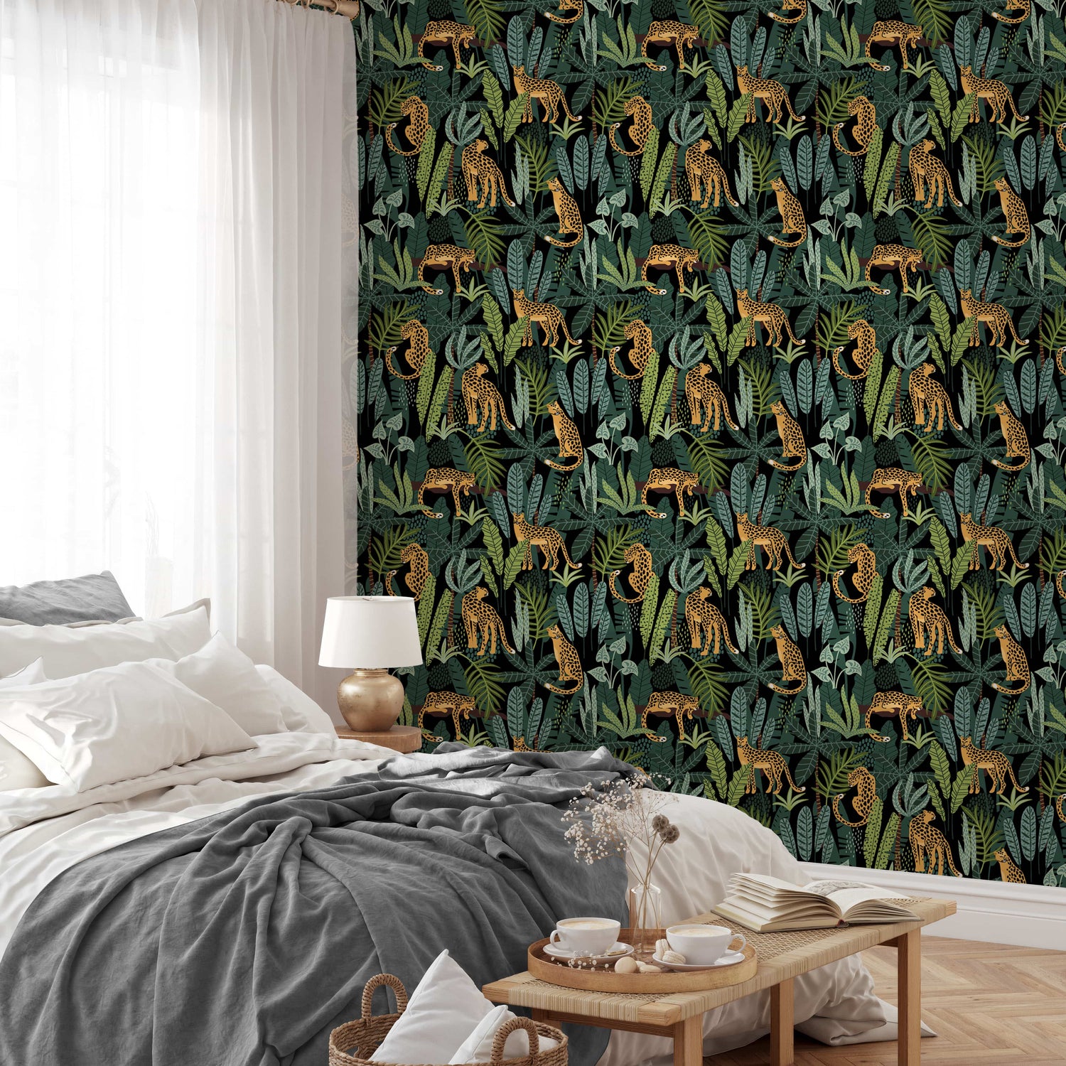 Leopard Print Peel and Stick Wallpaper - Exotic Tropical Wallpaper