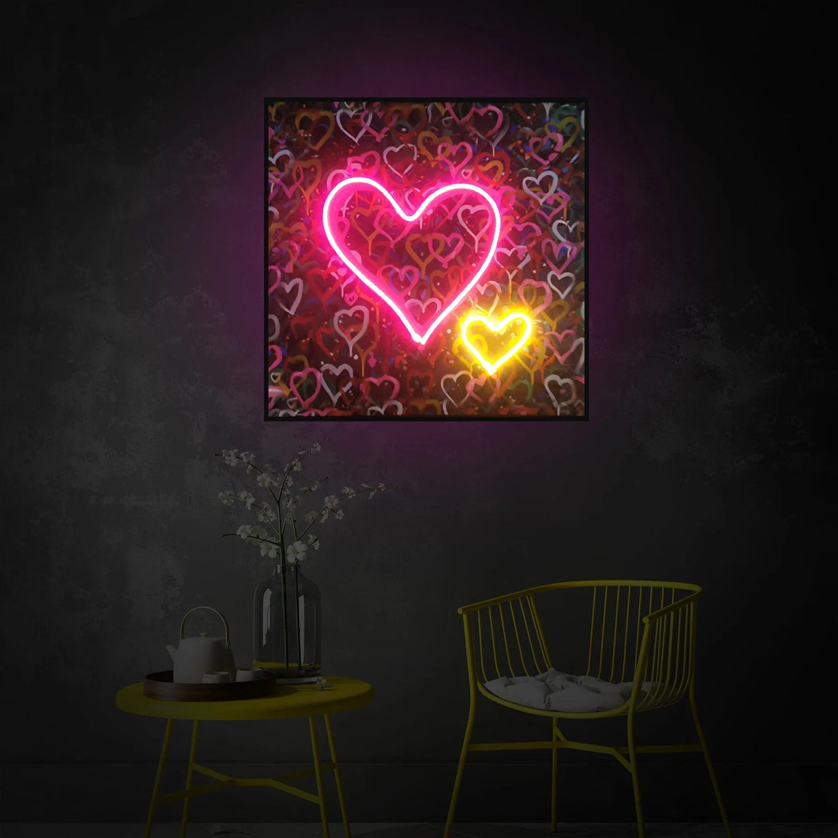 Banksy Hearts Street Art | LED Canvas | Pink Neon Heart Wall Décor