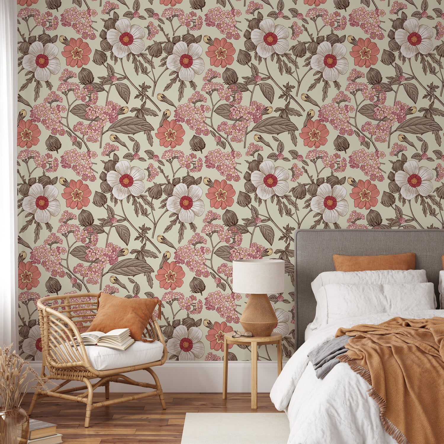 Vintage Flower Art Wallpaper Peel and Stick