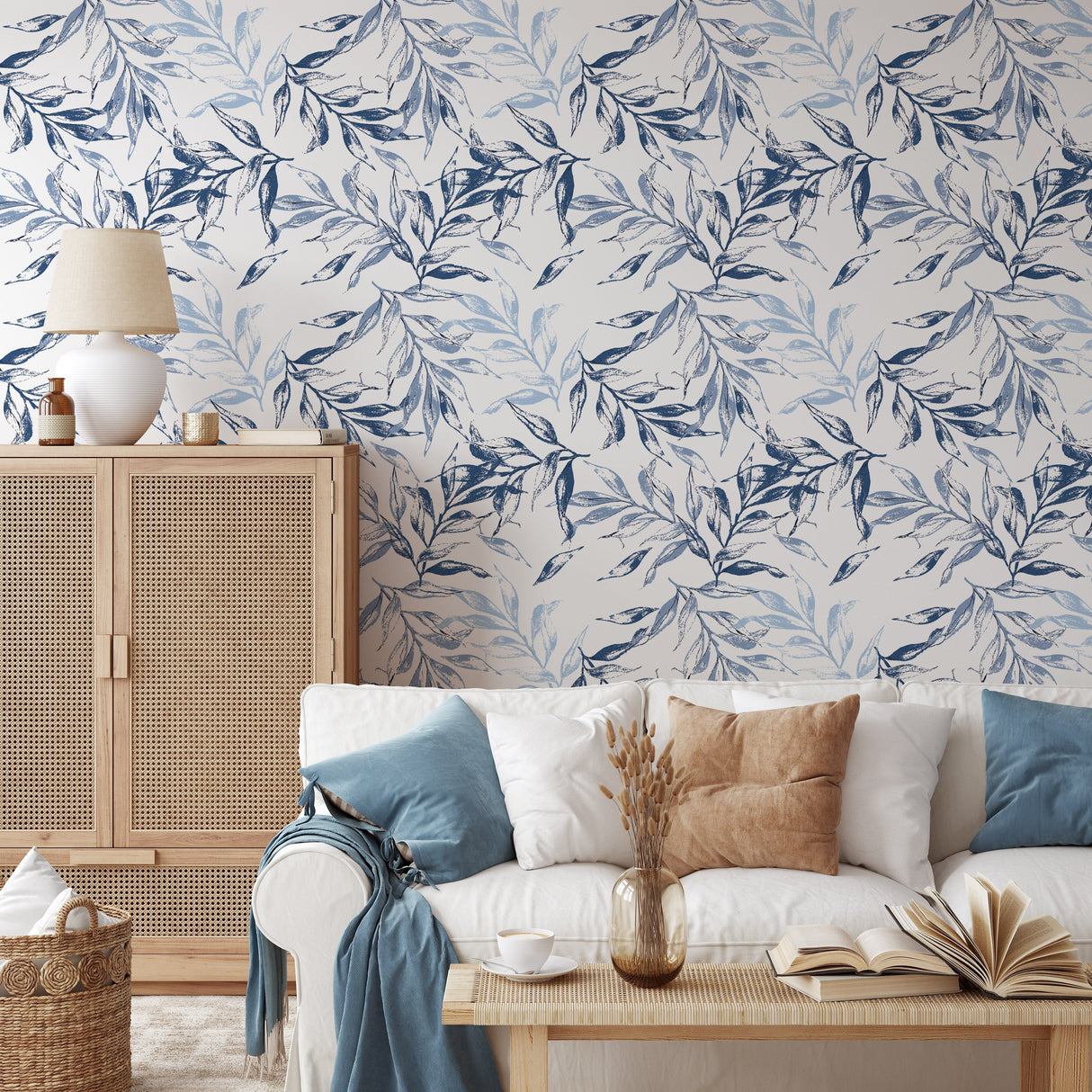 Light Blue Leaves Peel and Stick Wallpaper