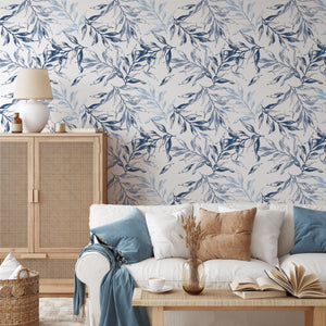 Light Blue Leaves Peel and Stick Wallpaper
