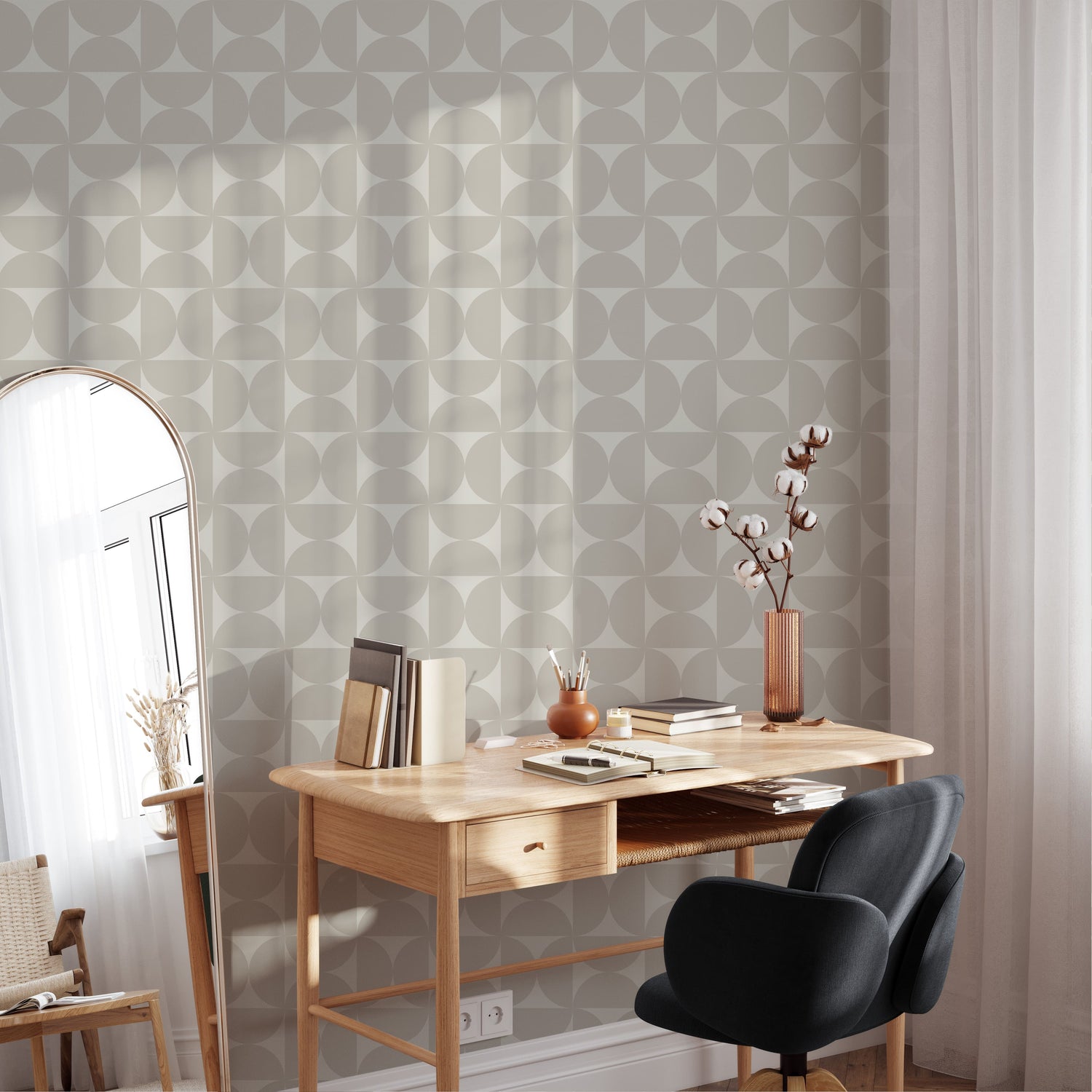 Modern Geometric Wallpaper - Beige & Grey Pattern Wallpaper