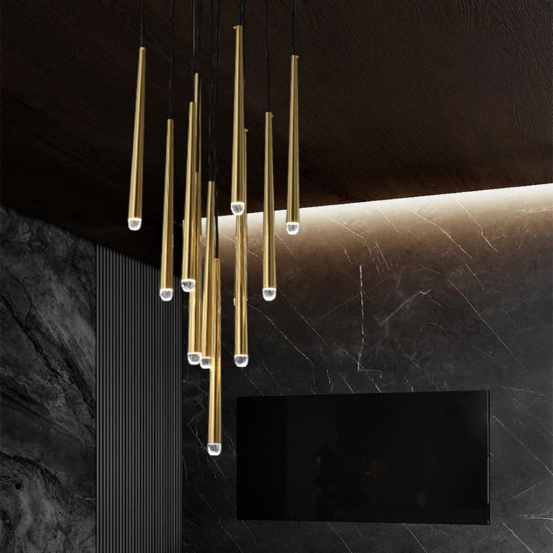 Brass Spinal Tube Combination Chandelier