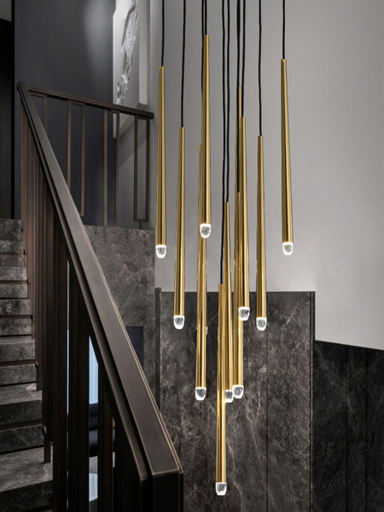 Brass Spinal Tube Combination Chandelier