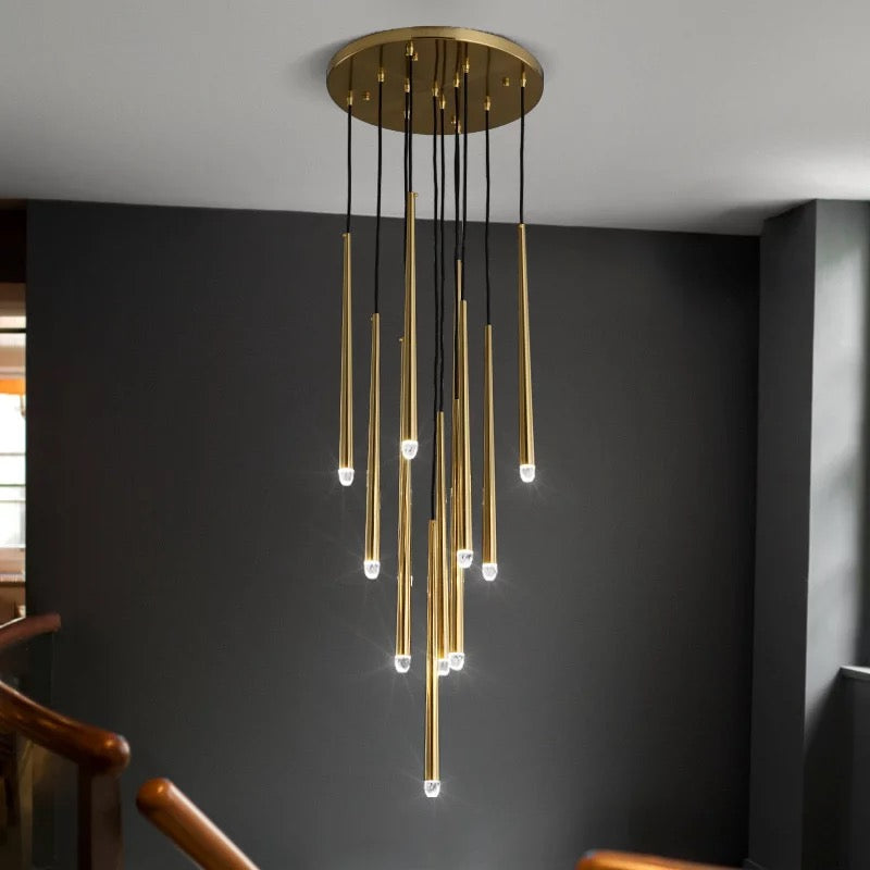 Brass Spinal Tube Combination Chandelier