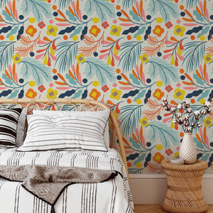 Colorful Botanical Abstract Floral Wallpaper