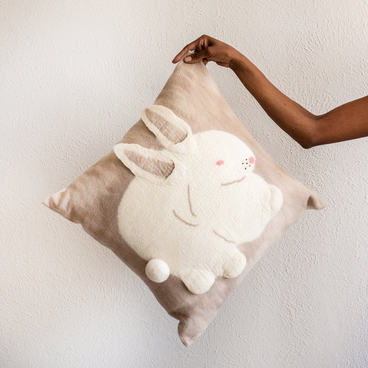Bunny Rabbit Blush Wool Throw Pillow