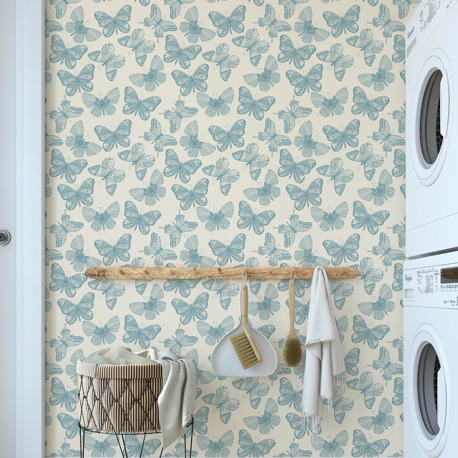 Whimsical Butterfly Wallpaper - Soft Blue Vintage Wallpaper