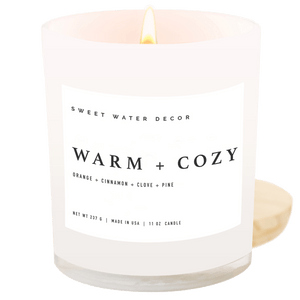 Warm and Cozy Soy Candle - White Jar - 11 oz