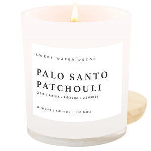 Palo Santo Patchouli Soy Candle - White Jar - 11 oz