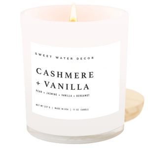 Cashmere and Vanilla Soy Candle - White Jar - 11 oz