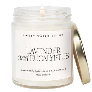 Lavender and Eucalyptus Soy Candle - Clear Jar - 9 oz (Self Care Calm and Comfort)