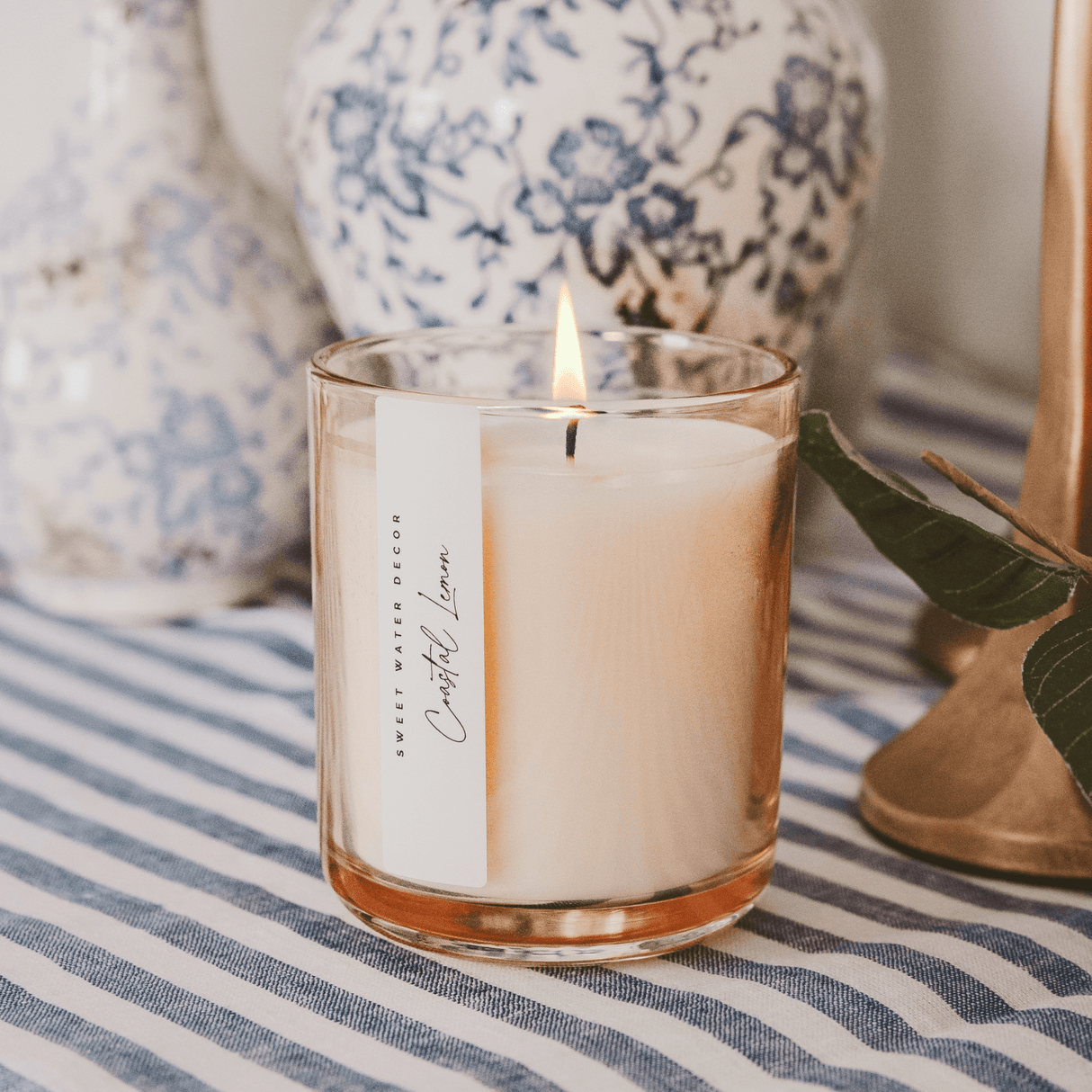 Coastal Lemon Soy Candle - Tinted Glass Jar - 12 oz