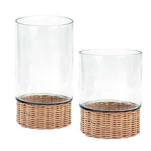 Clear Glass and Rattan Candleholder