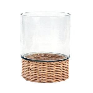 Clear Glass and Rattan Candleholder