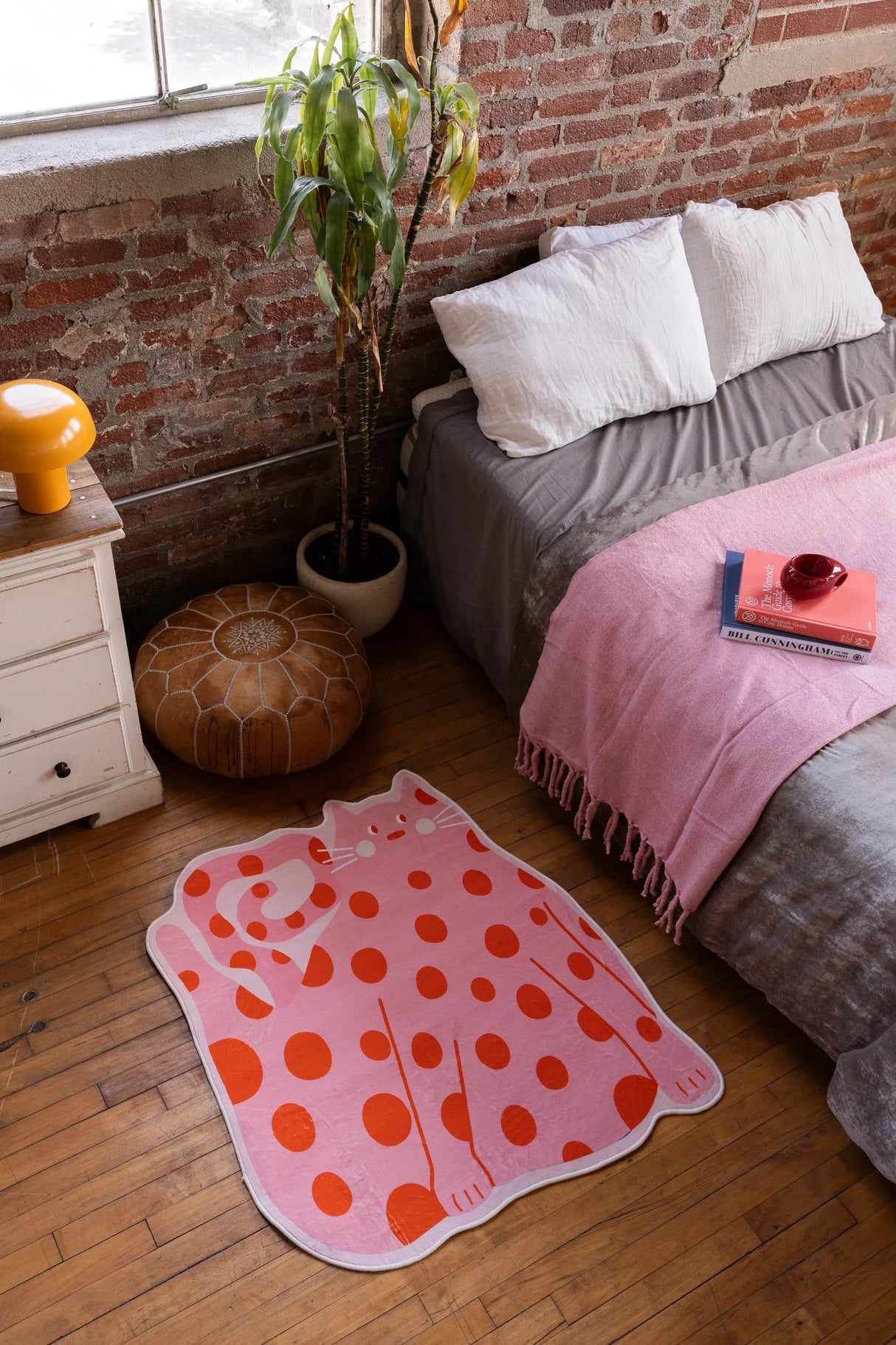 Polka dots Funky Cat Rug by Becca Franks