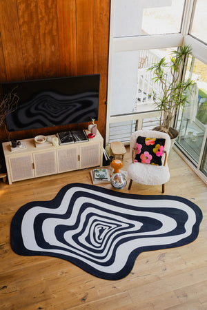 Black and White Vertigo Irregular Area Rug