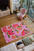 Pink Base Pink Floral Wavy Rug by Jessica Miller