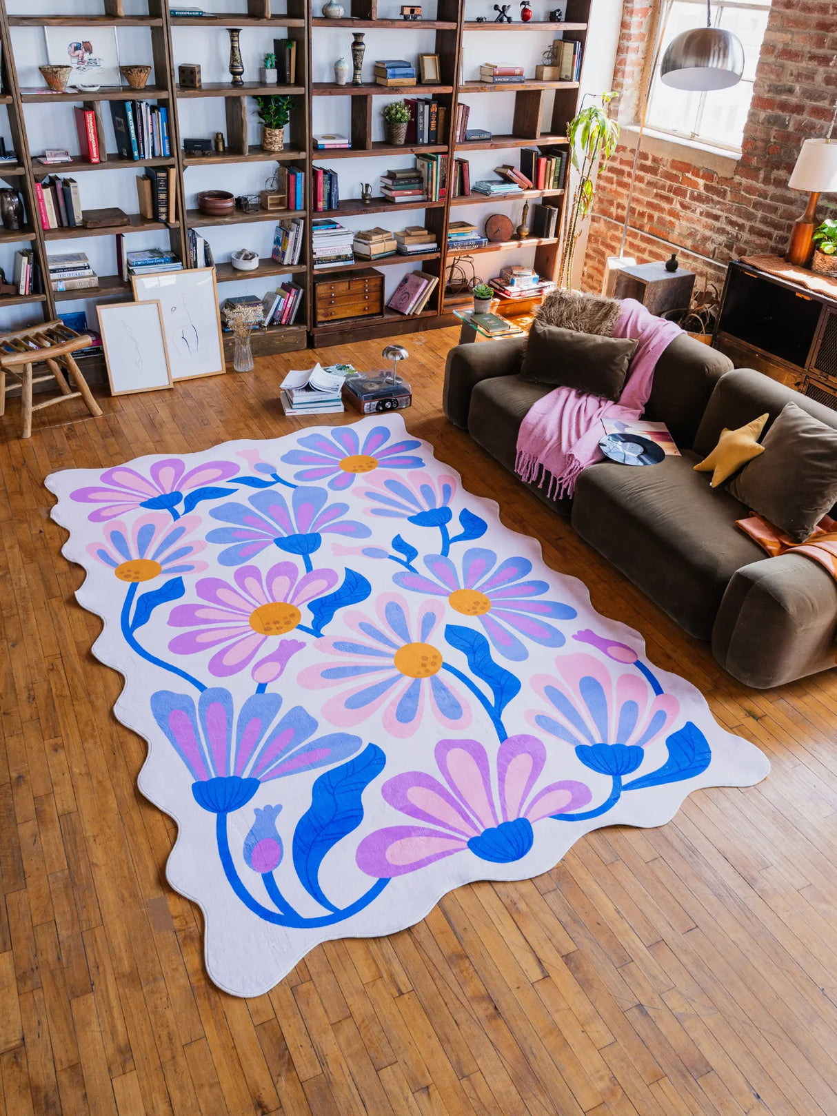 Lavender Base Purple Floral Wavy Rug by Jessica Miller