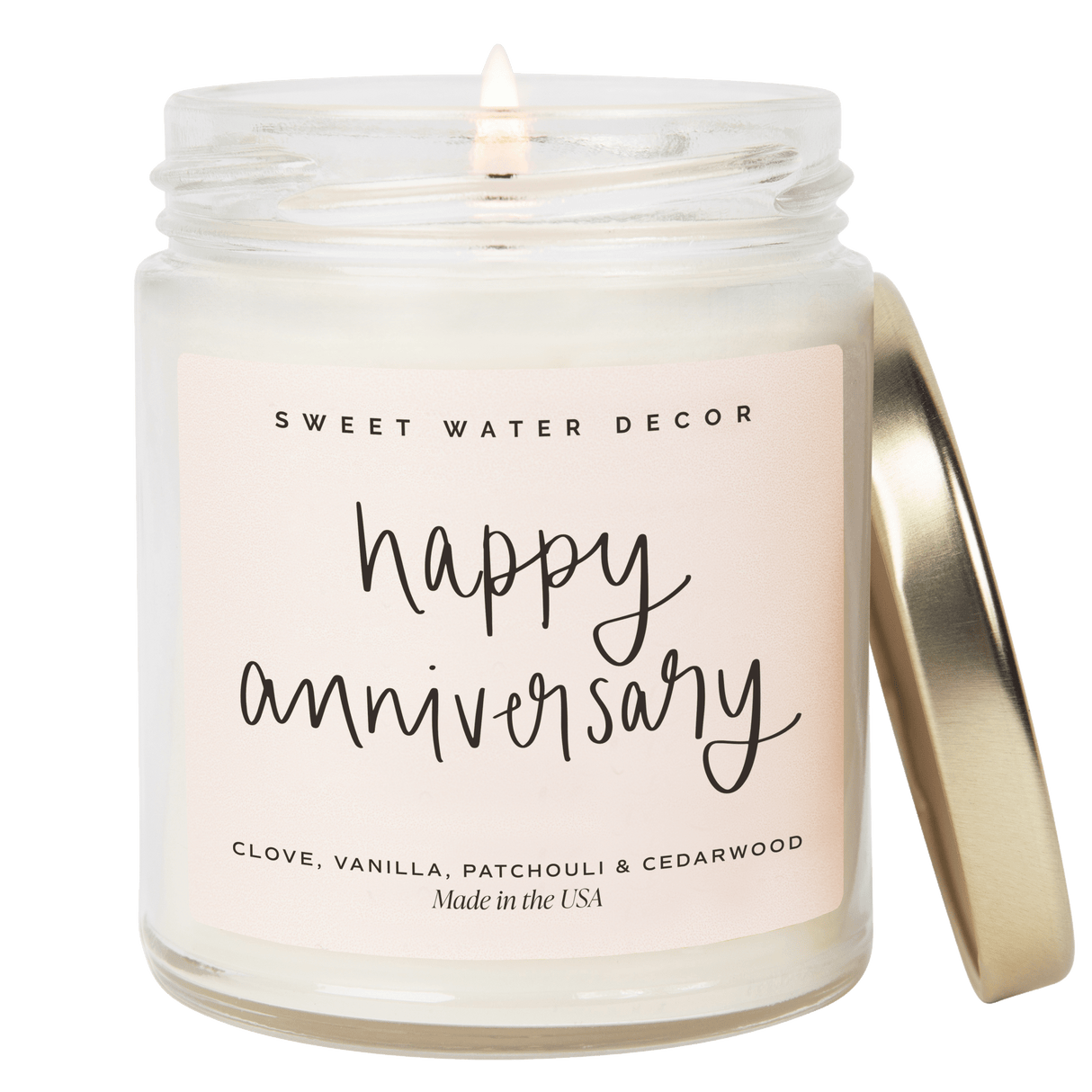 Happy Anniversary Soy Candle - Clear Jar - 9 oz (Palo Santo Patchouli)