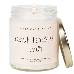 Best Teacher Ever Soy Candle - Clear Jar - 9 oz (Salt and Sea)