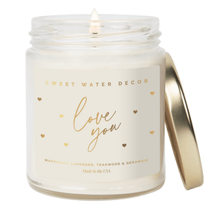 Love You Soy Candle Patterned - Clear Jar - 9 oz (Driftwood and Mahogany)