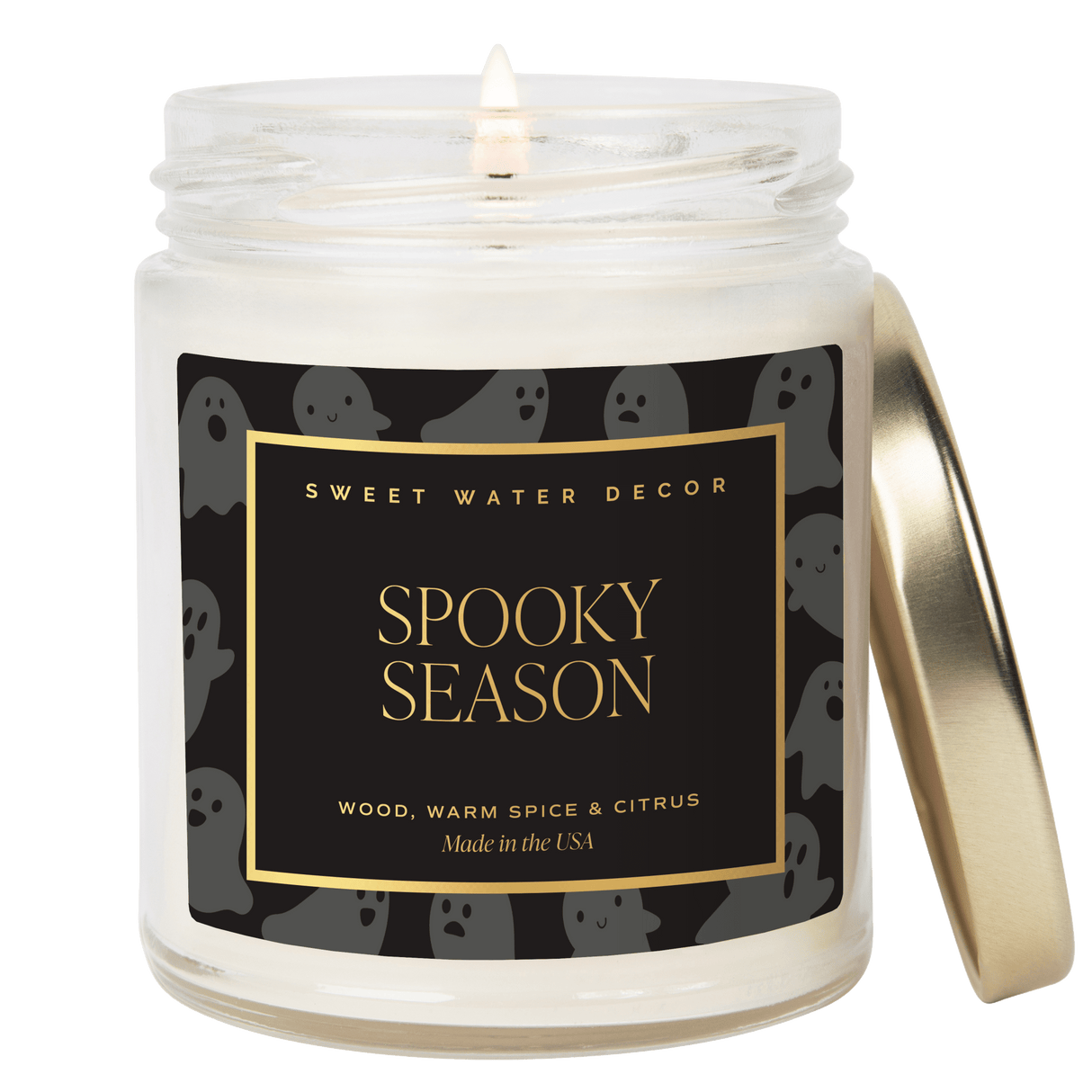 Spooky Season Soy Candle - Patterned 9 oz - Clear Jar (Cozy Season)