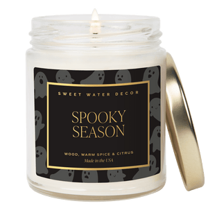 Spooky Season Soy Candle - Patterned 9 oz - Clear Jar (Cozy Season)