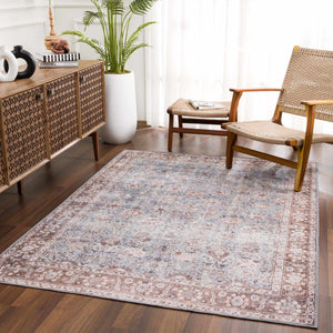 Brown Blue Dauis Vintage Washable Rug