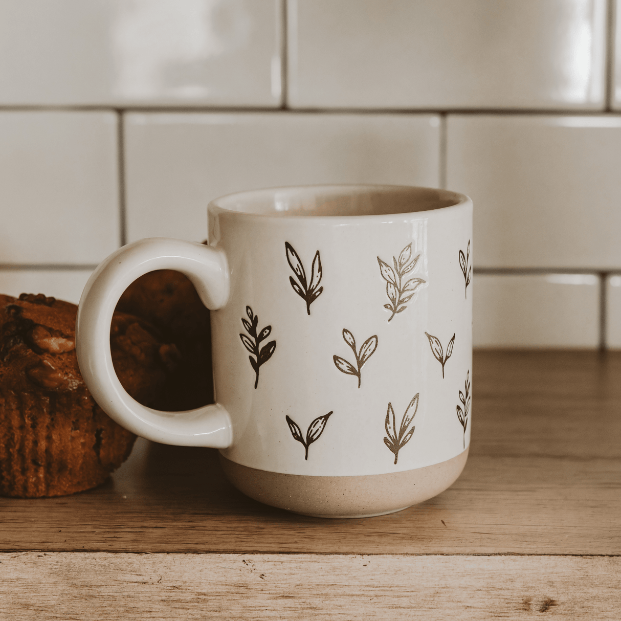 Brown Leaves 14oz. Stoneware Coffee Mug