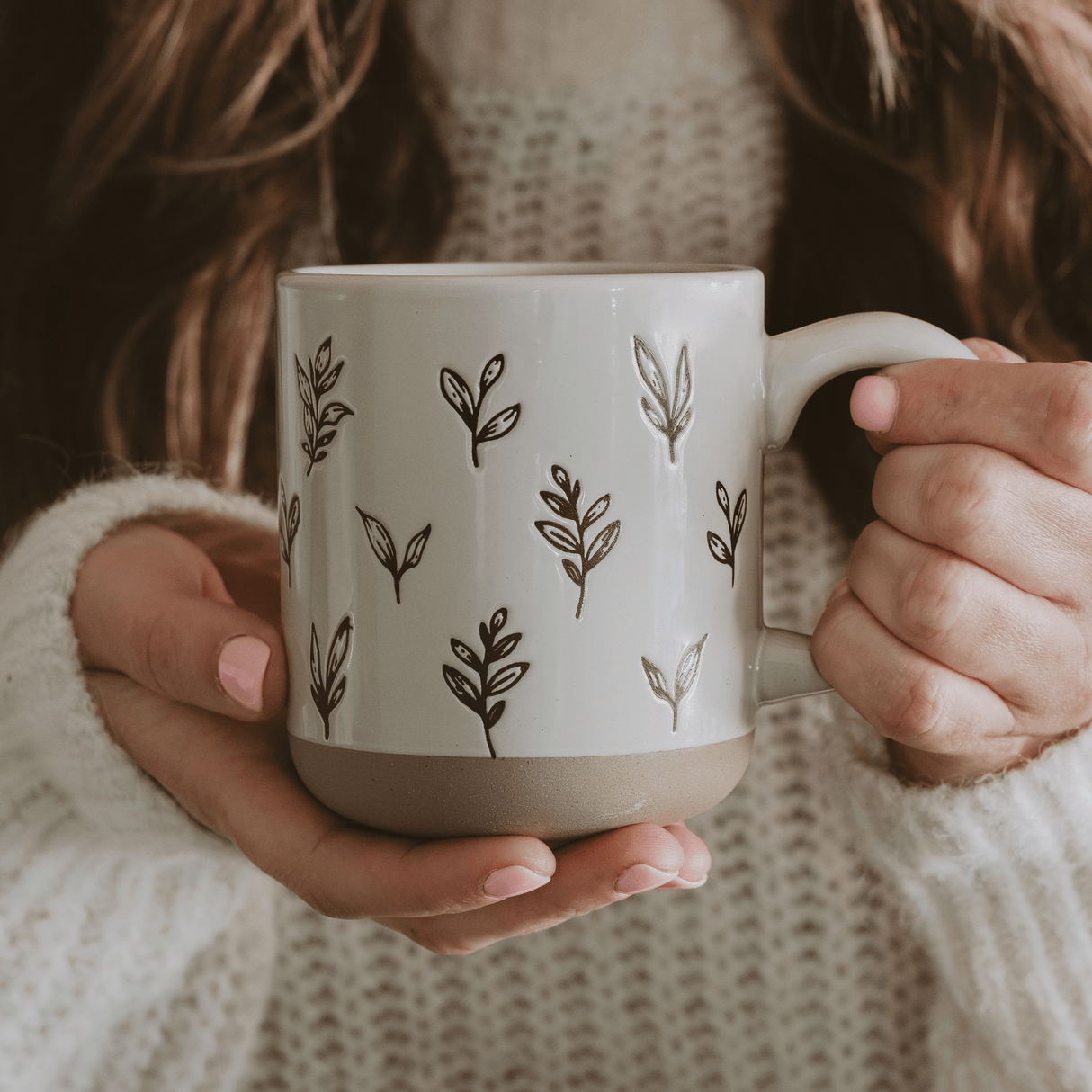 Brown Leaves 14oz. Stoneware Coffee Mug
