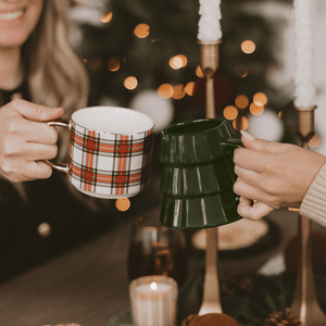White Plaid 14oz. Gold Handle Coffee Mug