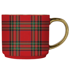 Red Plaid 14oz. Gold Handle Coffee Mug