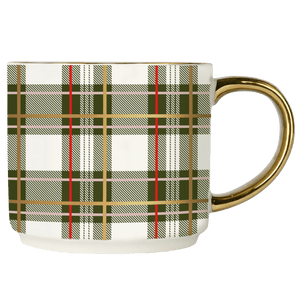 Green Plaid 14oz. Gold Handle Coffee Mug