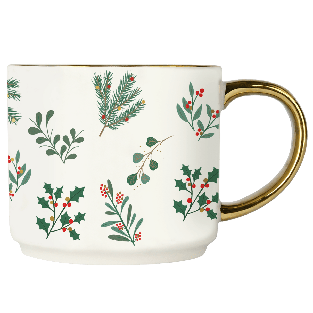 Holiday Greenery 14oz. Gold Handle Coffee Mug